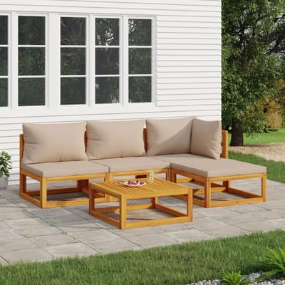 vidaXL - 5-delige - Loungeset - met - kussens - massief - hout - taupe