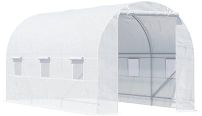 Polytunnelkas - Kas met Roldeuren en Ramen - Inloopkas - Tunnelkas - Foliekas - Broeikas - Kweektunnel - Kweekkas - Kastunnel - Groentekas - Plantenhuis - Plantenteelt - Tomatenkas - voor Groenten, Bloemen, Planten - 445x200x200 cm - Wit