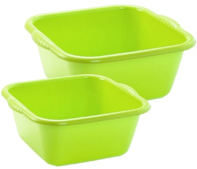 Plasticforte afwasteilen set - afwasbak - kunststof - 10 en 15 liter - groen - huishoud emmers