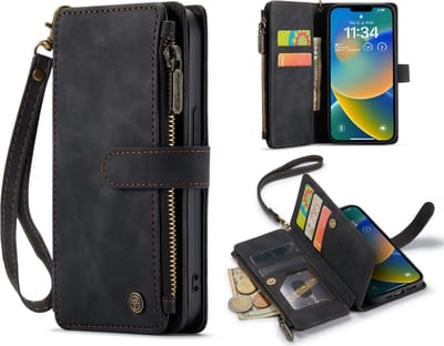 Casemania Hoesje Geschikt voor Apple iPhone SE (2022) / SE (2020) / 8 / 7 - Charcoal Gray - Luxe Portemonnee Book Case met Rits