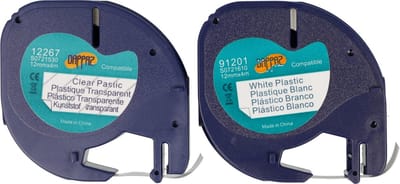 Dappaz - Dymo Compatible Label Tape 91201 + 12267 - Geschikt voor Dymo Letratag Labelprinter - 12 mm x 4 m