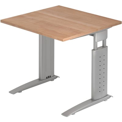 Bureautafel TARVIS, C-poot, rechthoek, B 800 mm, onderstel zilver, in hoogte verstelbaar, notenhoutpatroon