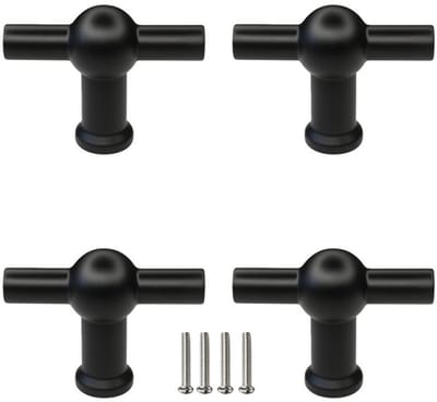 4 X MSQDESIGN Kastknoppen zwart T vorm - Deurknop zwart - Meubelknop zwart voor keuken , kast en deurjes - zwarte T-vorm kastknop - Deurknopjes zwart - Handgreep T - Moderne Meubelknop T greep voor keukenkast - T vorm Deurknoppen kast- Ladeknoppen