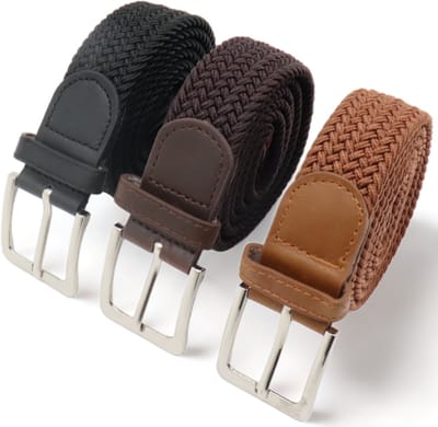 Elastische broekriem Stretch riem Vlecht riem Gevlochten riem Elastiek riem - unisex - Kleur 1-Bruin 2-Cognac 3-Zwart 3 pack deal van JVS bags
