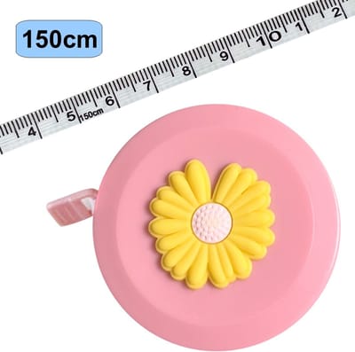 Rolmaat Cartoon - Meetlint Lichaam - Lichaam Meter - Meetband - Klussen Meetlint - Lintmeter - Hobby Meetlint - Uittrekbaar - 150cm - Roze - Bloem Geel