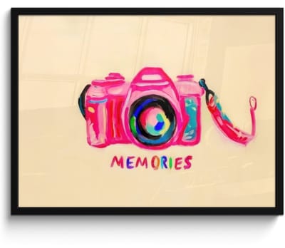 Poster in lijst - Fotolijst 80x60 cm - Posters - Camera - Memories - Roze - Geschilderd - Posterlijst zwart - Decoratie - Wanddecoratie woonkamer - Muurdecoratie slaapkamer