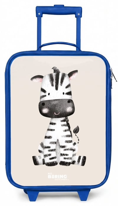 NoBoringSuitcases.com® - Kinderkoffer blauw - Kindertrolley jongen - Zebra portrettekening met beige achtergrond - Koffer kind lichtgewicht - Reiskoffer trolley voor kinderen - Koffertje met lichtgevende wieltjes - Rolkoffer
