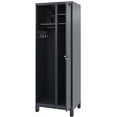 Brandweerkluis C+P Evolo Kombi, 2 vakken voor 1 persoon, met helmhouder, poten, B 700 x D 500 x H 1950 mm, RAL 3000 vuurrood/RAL 7021 zwartgrijs