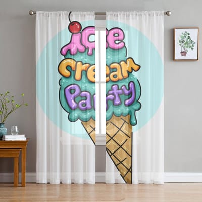 Zomerijs Lijnen Tule Gordijnen Voor Woonkamer Doorzichtig Gordijn Slaapkamer Voile Decoratieve Raambekleding 135W x 114H(cm) blue
