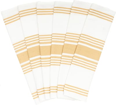 Set van 6 Grote Keukendoeken in Taupe - 100% Katoen, Strepen, Met Ophanglus