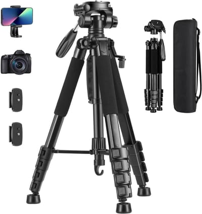Famanu – Camerastatief 188 cm van aluminium, lichtgewicht statief met telefoonhouder voor foto en video