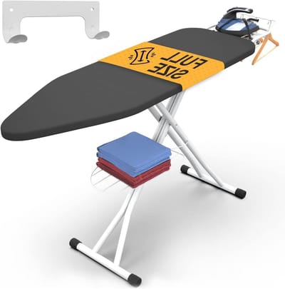Xabitat Volledige grootte strijkplank 48" X 13" W/converteerbare siliconen ijzeren steun | Wandmontage & kast opknoping haak | Ingebouwde ijzeren Caddy | Volledig metalen zware constructie (grijs)