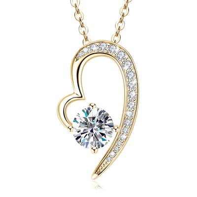 Lumici® Exclusive | Brilliant Love Heart Moissanite Ketting - 1.0 Carat Center Stone - GRA Gecertificeerd - VVS1 D Kleur - Geelgoud Verguld S925 - Luxe Hart Design - Voor Haar - Moederdag - Valentijnscadeau - Verrassing - Goud & Witgoud
