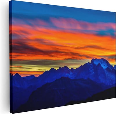 Artaza Canvas Schilderij Zonsondergang - 40x30 cm - Klein - Wanddecoratie Bergen - Muurdecoratie Landschap - Schilderijen Op Canvas Natuur