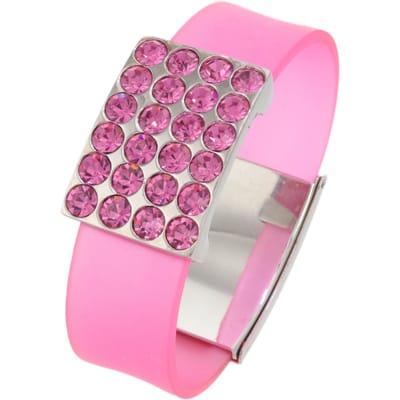 Siliconen armband in roze met kristallen en verstelbare horlogesluiting – glanzend zilverkleurig accent