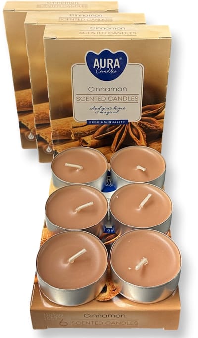 Aura Candle Kaneel - 24 Geurtheelichtjes/waxinelichtjes - Op basis van etherische olie - 4 x 6 stuks - 4 branduren - geurkaarsen