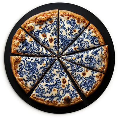 WallCircle® Wandcirkel 120x120 cm - Muurcirkel Pizza - Eten - Delftsblauw - Muurdecoratie woonkamer - Wanddecoratie slaapkamer - Kamer decoratie accessoires - Ronde schilderijen XXL