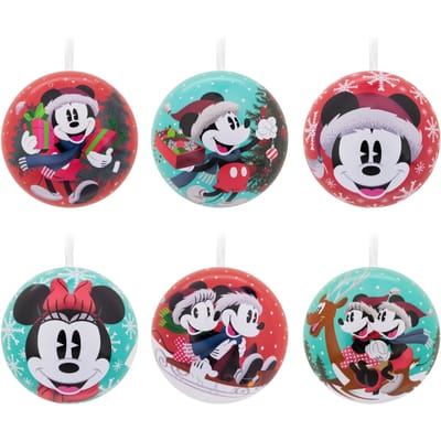 Hallmark Disney Mickey & Minnie Mouse Tin Ball Christmas Ornaments, Pack of 12