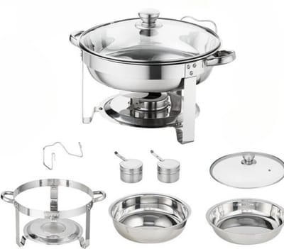 Happyment Buffetwarmer Deluxe - Rond - Warmhoudschaal - Glazen Deksel - 3.5L - 2 stuks