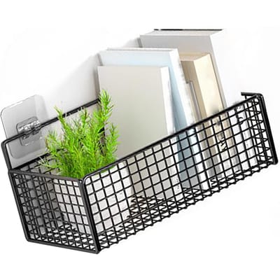 Panier de Rangement Mural Noir Sans Perçage Multifonctionnel Gain de Place Suspendu Cuisine Paniers Métalliques pour Dortoirs Chambre gray