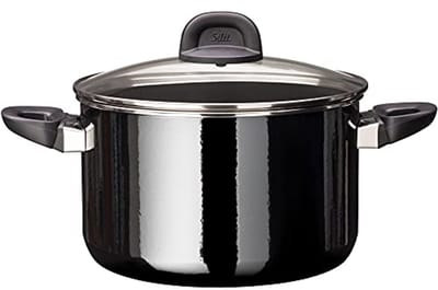 Grote Kookpan met Glazen Deksel, 24 cm, Inductie, 6,4 L, Keramiek Zwart