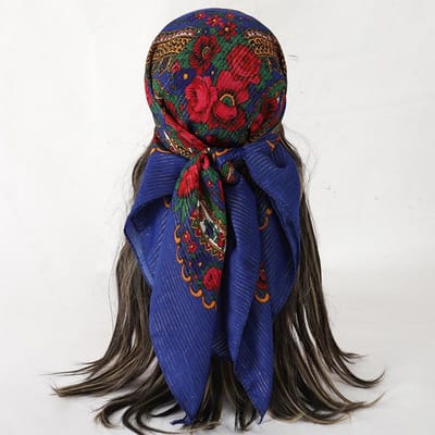 70*70cm Mode Puur Katoen Haarband Vrouwen Zakdoek Bedrukt Vrouwelijke Vierkante Bandana Kleine Nekwarmer Hoofddoek Dames Meisje One Size blue