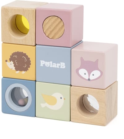 PolarB Houten Sensorische Blokken – 8-delige Set – Speelgoed voor Baby’s (12+ mnd) – Stimuleert Zintuigen & Motoriek