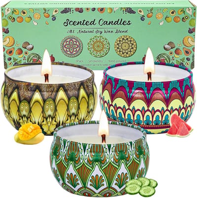 Set van 3 geurkaarsen soja wax - aromatherapie kaarsen voor thuis - fruitgeuren - ontspanning - stressverlichting - idee voor verjaardag Valentijn en Moederdag