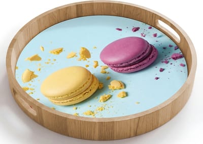 Dienblad rond 40x40 cm - Schootdienblad hout - Macarons - Kleurrijk - Pastel - Borrelplank rechthoek - Plateau houten dienbladen
