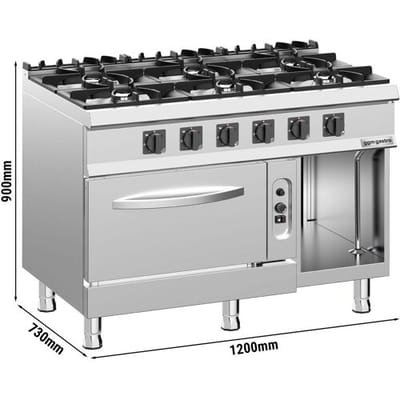 GGM Gastro Gasherd - 45 kW - 6 Brenner - inkl. Gasbackofen Statisch und offener Unterbau - 6 kW
