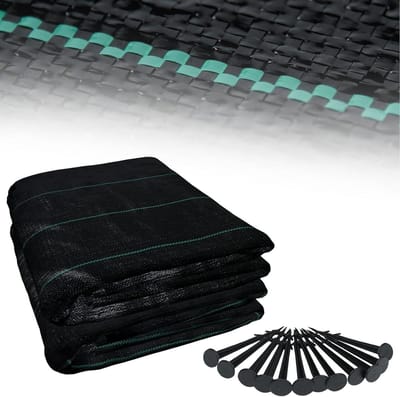 NAIZY Onkruiddoek 10㎡ Anti Onkruiddoek 100g/m² HDPP met 14 Nagels & Splitsingslijn Onkruiddoek Waterdoorlatend Onkruidbestrijding voor Tuin Ondergrond Onverscheurbaar (2m5m, Zwart)
