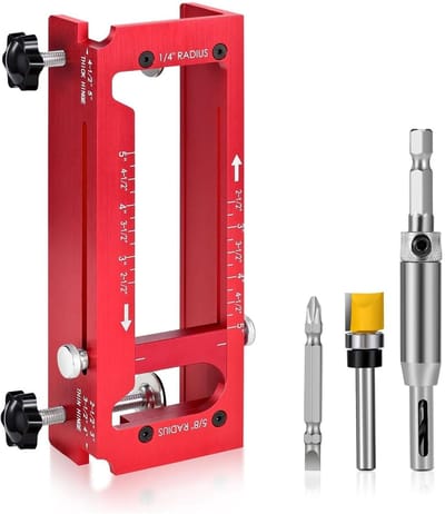 Dailygoods- Deurscharniersjabloon Professionele Insteekmal - Aluminiumlegering - Zelfcentrerende Snijder - Geschikt voor Ronde/Vierkante Hoekscharnieren - Bespaart Tijd - Diepte Instelbaar - Scharniermal