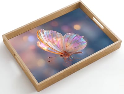 Dienblad hout 50x35 cm - Schootdienblad - Vlinder - Vleugels - Pastel - Glinstering - Borrelplank rechthoek - Plateau dienbladen