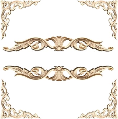 Decoratieve houten sierlijsten set van 6, vintage houtsnijwerk met rozen en bloemen voor wanddecoratie en meubels