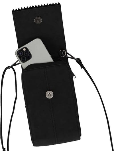 Sarlini - Telefoontasje dames crossbody - Tasje voor mobiele telefoon - Gsm tasje - 12 x 19 cm - Kunstleer - Zwart
