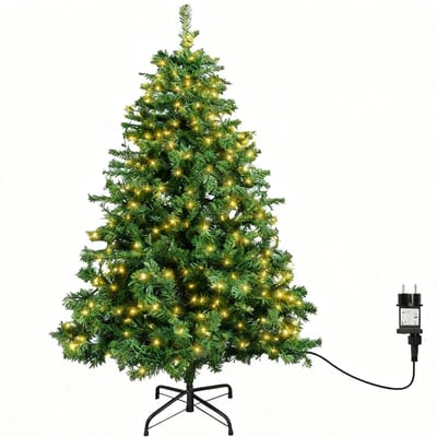 Aigostar Kunstkerstboom met LED verlichting – 180 cm – 300 LED – Warm Wit – Kunstkerstboom - Kerstboom - Metalen standaard - Groen