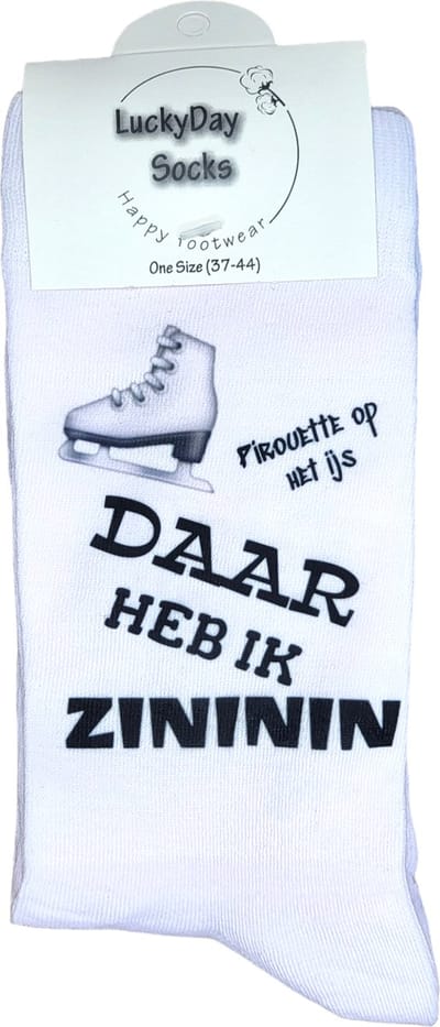 Zininin - Schaatsen Sokken - Schaatsen op het ijs - Wintersport - Verjaardags cadeau vrouw en man - vrolijke sokken - Valentijns cadeau - Witte sokken met tekst - grappige sokken - leuke dames en heren sokken - moederdag - vaderdag - Socks waar je Ha