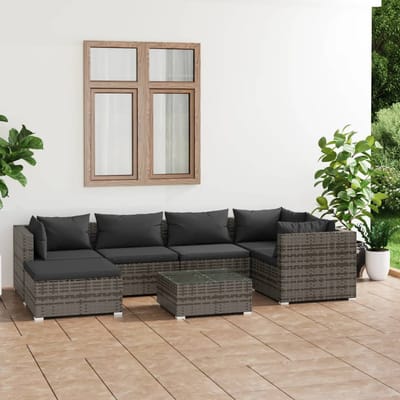 vidaXL - 7-delige - Loungeset - met - kussens - poly - rattan - grijs