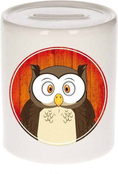 Vrolijke uil dieren spaarpot 9 cm - keramiek - spaarpotten voor kinderen