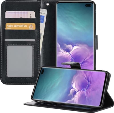 Hoesje - Met Pasjeshouder - Geschikt voor Samsung Galaxy S10 - Luxe Bookcase Portemonee - Flip Case - Kunstleer Book Case - Flipcase - Book Cover - Walletcase - Portemonneehoes - Telefoonhoesjes - Zwart