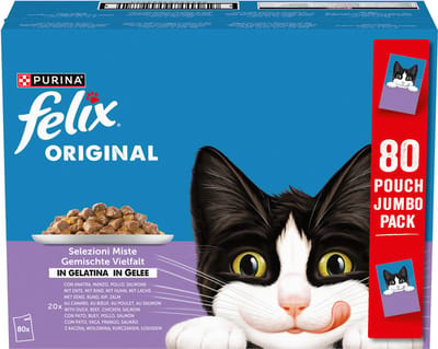 Felix Mix selectie in Gelei - Kattenvoer Natvoer – Eend, Rund, Kip, & Zalm – 80 x 85 g