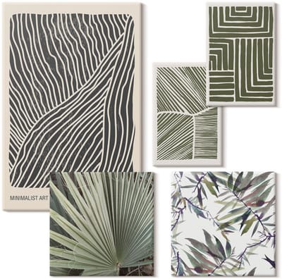 Wallfluent Set van canvas schilderijen - Plantenpatronen in minimalistische stijl voor interieurs Canvas Schilderijen Set - Set van 5 Canvas Schilderijen - Groente Set van Canvas Prints - Natuur Canvas Kunst Set - Boheemse Canvas Kunst Set