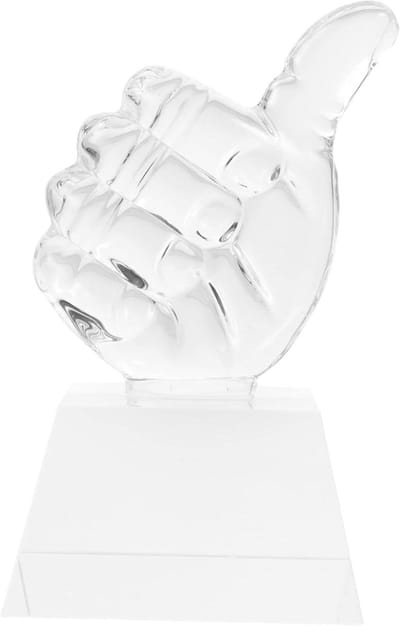 Trofee Duim Omhoog - Kinderprijs Wedstrijd - Prestaties Belonen - Kristallen Design - 12.5 cm - Transparant