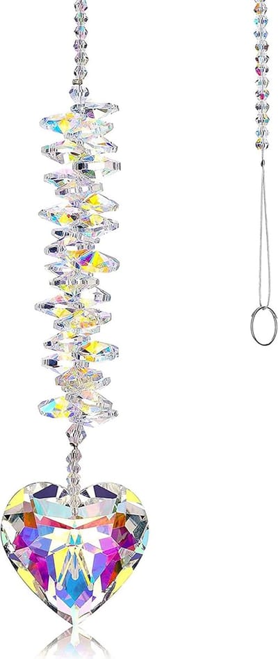 Kristallen regenboog zonnevanger hangende ornamenten, glazen hartvorm prisma's chakra kralen hangers voor huis tuin raamdecoratie (regenboogkleur)