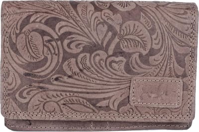 Lichtbruine Dames Portemonnee - Leer Met Bloemenprint - Kleine Lederen Portemonnee - Cognac Portemonnee