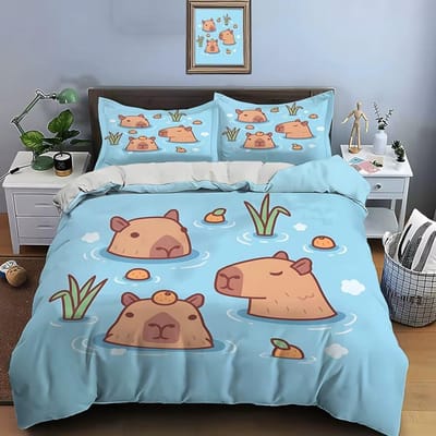 Cartoon Capibara Beddengoed Sets Quilt Bedovertrek Dekbedovertrek Kussensloop 2-3 Stuks Sets Kinderen Volwassenen Slaapkamer Decoratie Cadeaus EU Single 135x200cm