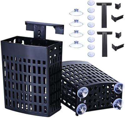 MAGICSHE 2 Stuks Verstelbaar Aquarium Plantenhouder Met Zuignap - Hangende Hydrocultuur Pot - 8,5 X 6,5 X 11,5 Cm - Aquaponic Planter - Plantenbeker Met Haken Zwart
