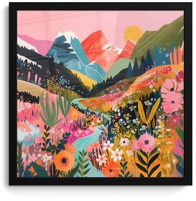 Poster in lijst - Fotolijst 40x40 cm - Posters - Rivier - Diepte - Bloemen - Posterlijst zwart - Decoratie - Wanddecoratie woonkamer - Muurdecoratie slaapkamer