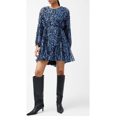 French Connection Anna Emina Chiffon Dress Navy Multi Size: S | Mini Dresses Outlet | Dames | Blauw