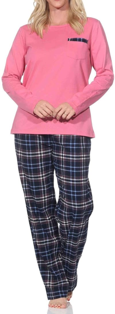 Normann lange damespyjama met geruite flanellen pyjama